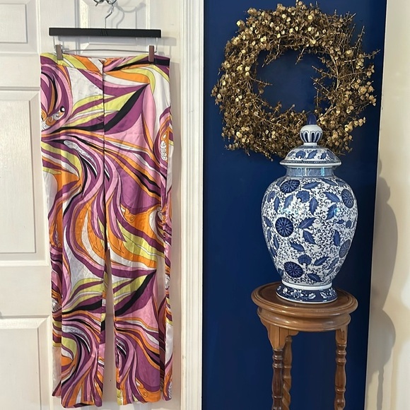 NWOT Women’s Princess Polly Pink Retro Print Polyester Wide Leg Pants Size 10 - Picture 3 of 7